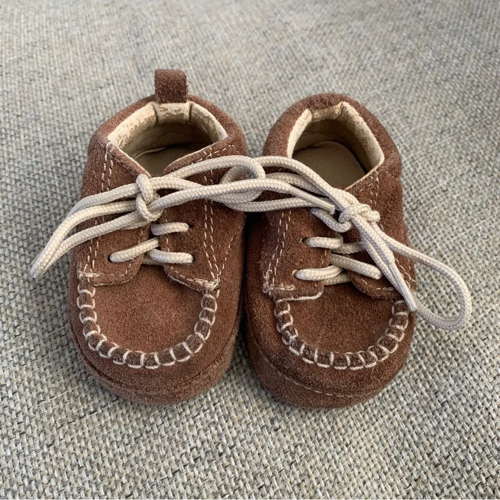 Leather Moccasins Infant Baby Newborn Size 1 Brown Lace Up Shoe Boho
